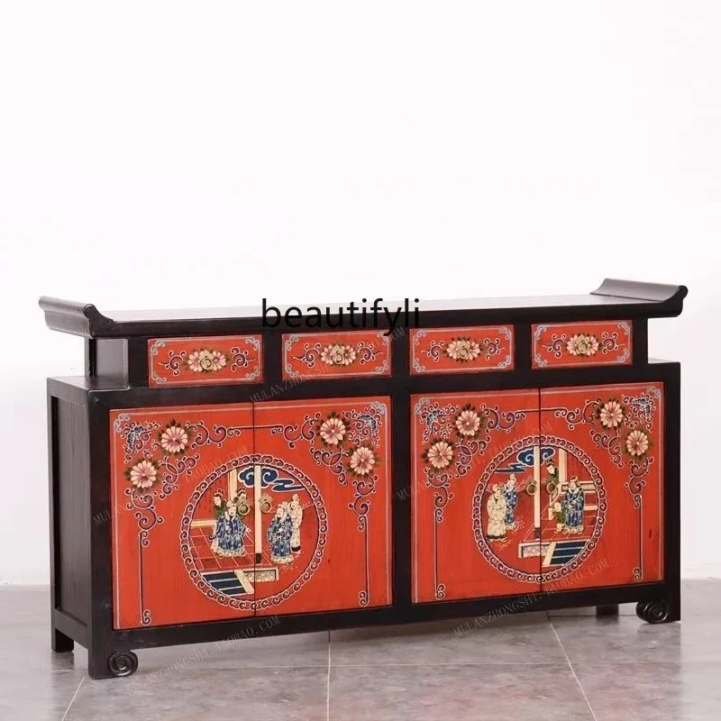 

Q181 New Chinese-style solid wood painted porch cabinet hand-painted shoe cabinet old storage side cabinet multi-function A15
