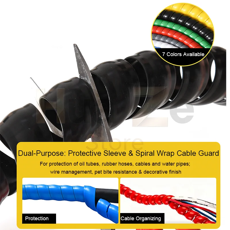 1/5Meters 38mm~200mm Line Organizer Pipe Protection Flexible Spiral Wrap Winding Cable Wire Protector Cable Sleeve Cover Tube