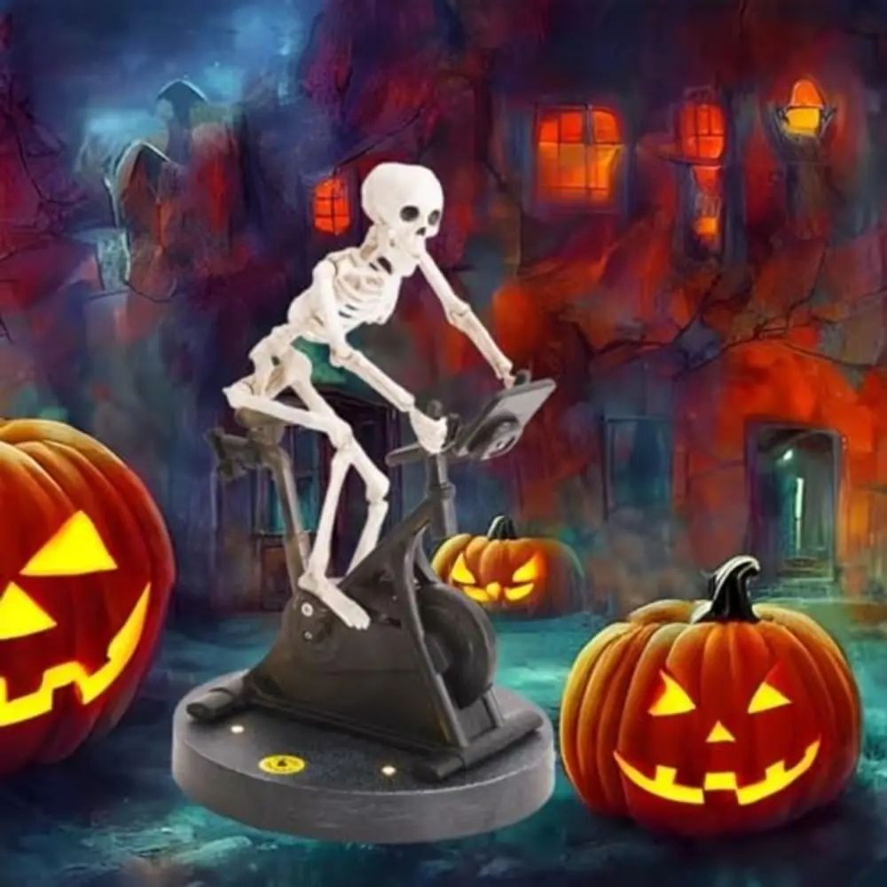 Riding Bike Animatronic Skeleton Decor Gift Halloween Decorations Skeleton Man Riding Bicycle Skeleton Decor Ride Spinning Bike