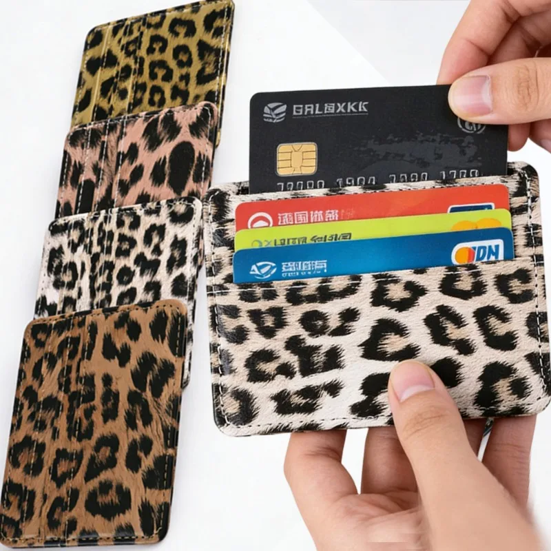

Unisex Leopard Print Card Wallet Women Men Simple Credit Card Holder Case ID Credit Card Holder Case Bus Cards Cover Purse Bag