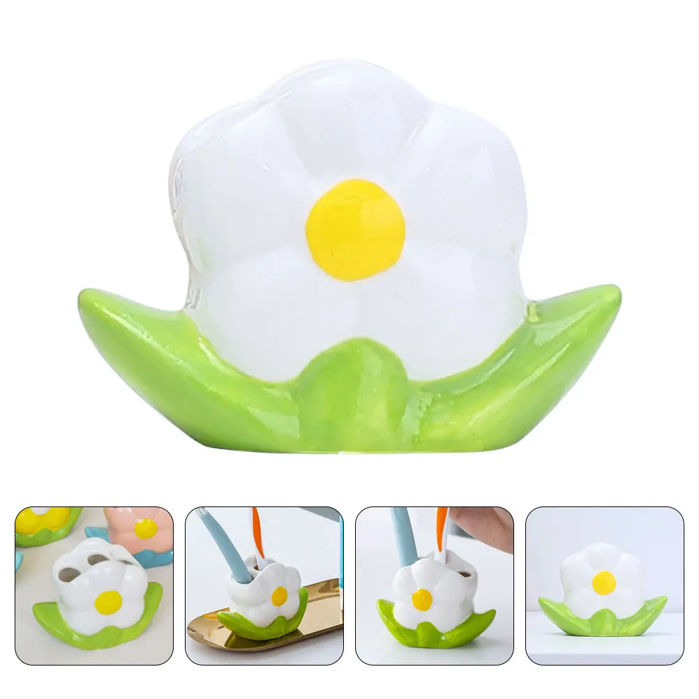 

Ceramic Toothbrush Holder Flower Shaped Countertop Organizer for Bathroom Sink Storage Pen Holder Counter Brush Container