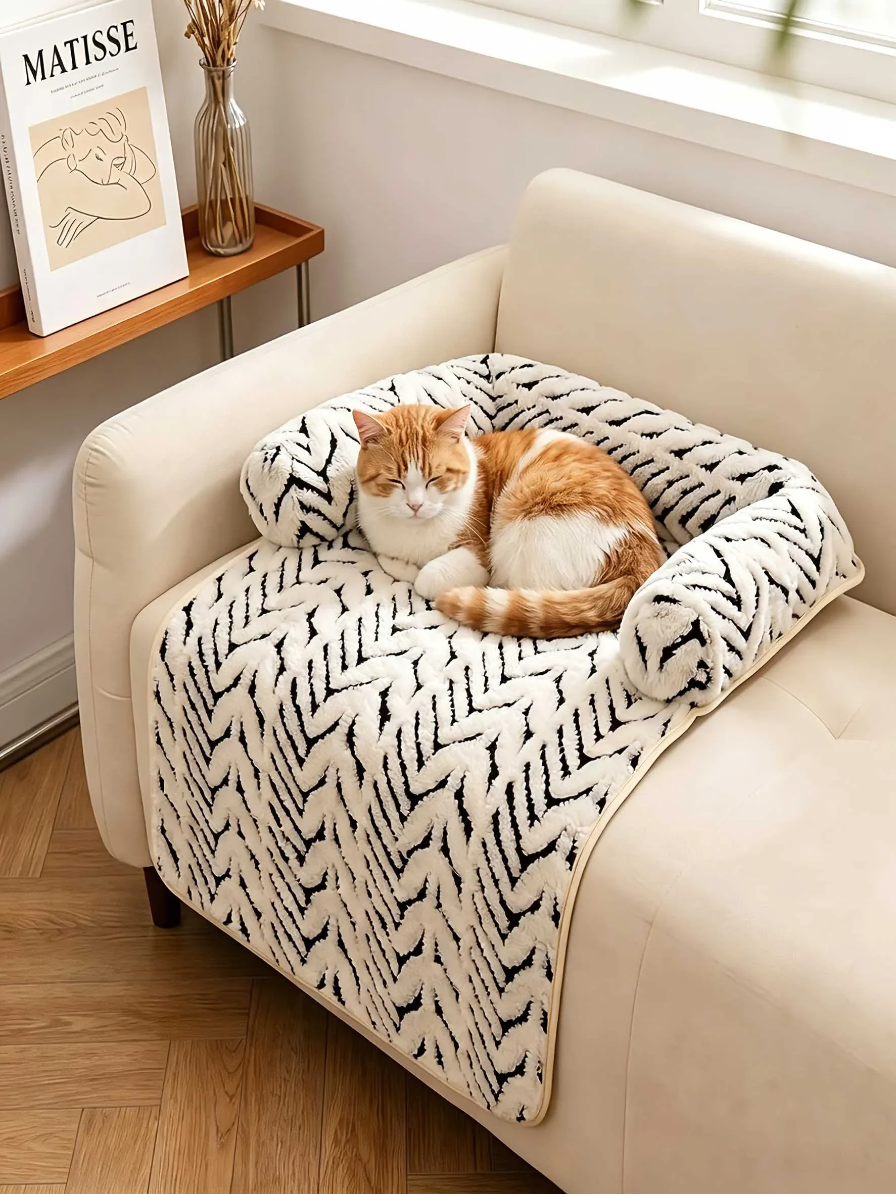 Haustier-Sofabett-Matte mit Seitenpolstern, Weiche Flauschige Couch-Schutzmatte, Rutschfeste Hunde- und Katzenbett-Schlafunterlage für Kleine und Mittelgroße Haustiere – Detail 1
