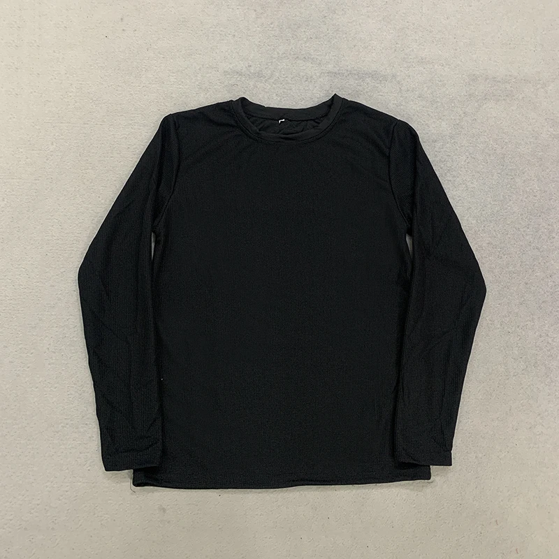 Autumn New Solid Color Waffle Long Sleeved T-shirt For Unisex Basic Round Neck Breathable T-shirt Y2K Daily Versatile Top