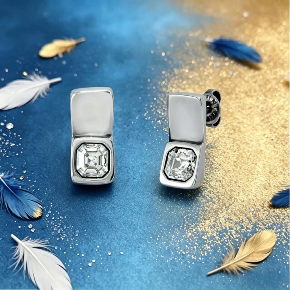 2026 New Spain S925 Silver Fashion Square Crystal Earrings European and American Style Boutique Jewelry