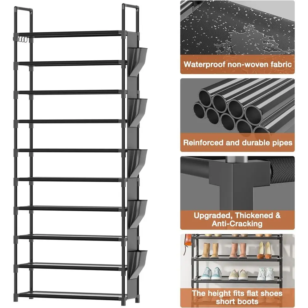 10-уровневый металлический органайзер для обуви с крючками и карманом для хранения в шкафу
