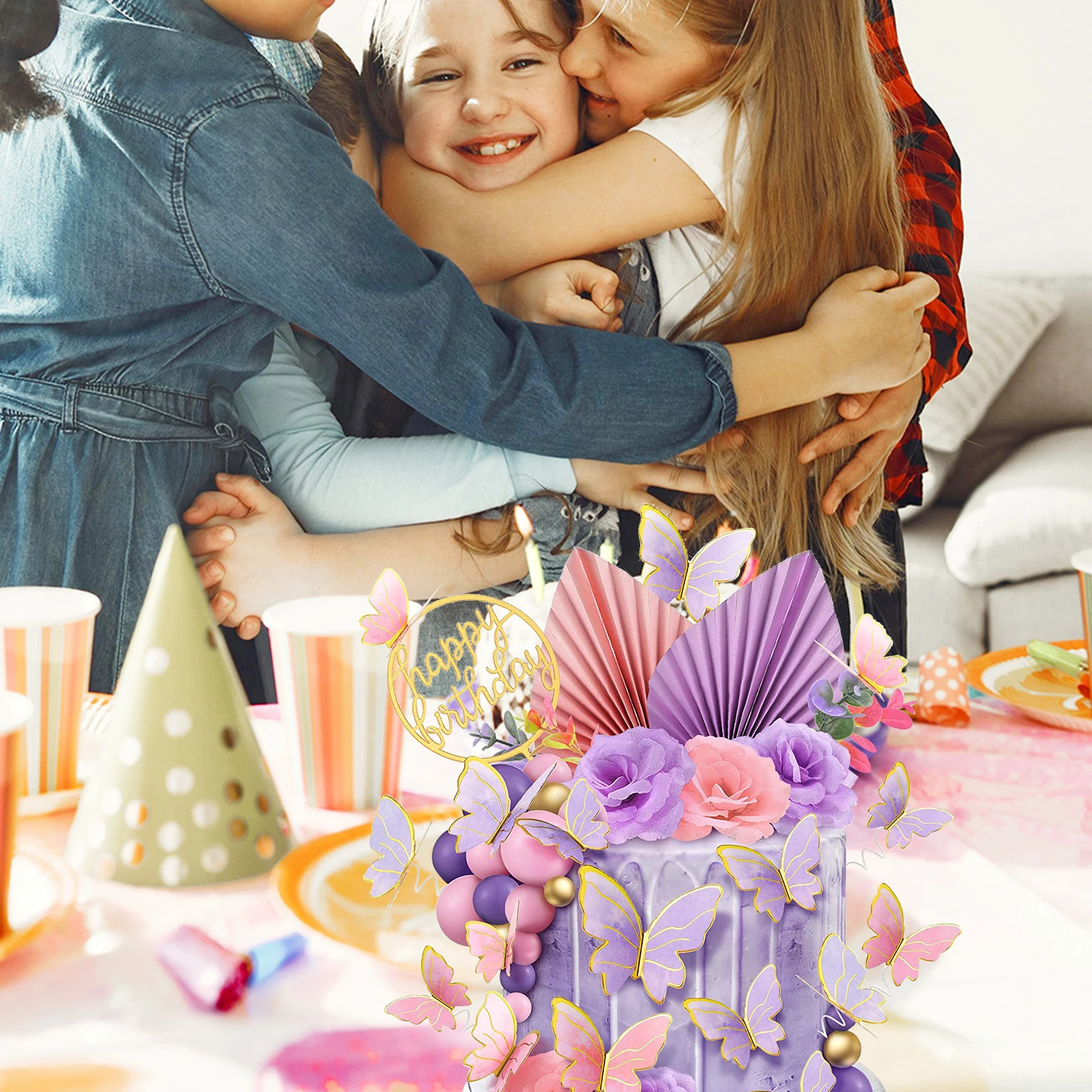 

Birthday Cake Decoration Purple Set Butterfly Picks Flower Props Party Supplies Girls Celebrations Cake Toppers