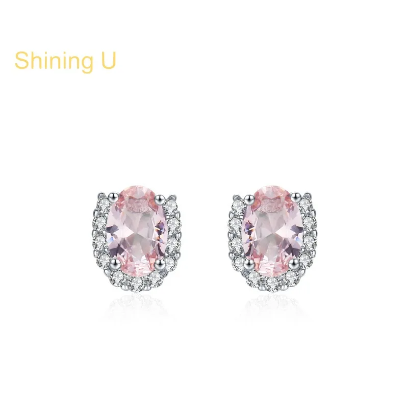 

Shining U 925 Sterling Silver Oval Pink Gems Jewelry Set Necklace Stud Earrings for Women Fine Jewelry Spring