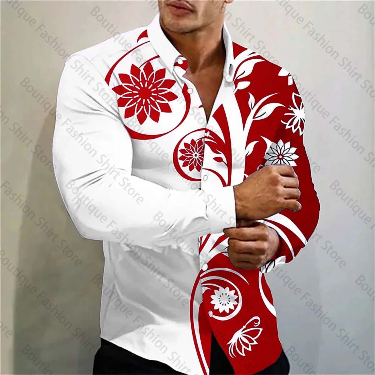 2024 new multi-color flower printed fashion shirt, for social gatherings, men's lapel long-sleeved shirts increase XS-6XL