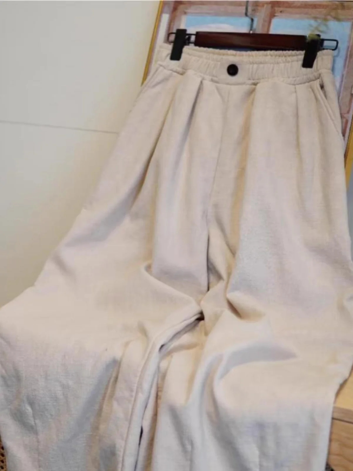 

New Chinese Style Wide Leg Cotton Trousers Thickened Fleece Casual Slimming High Waist Long Pants Winter Fashionable Pants
