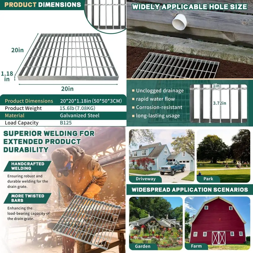 

Дренажная решетка из оцинкованной стали 20x20, класс B125, устойчивая к атмосферным воздействиям, для наружного применения, 50 см², усиленная