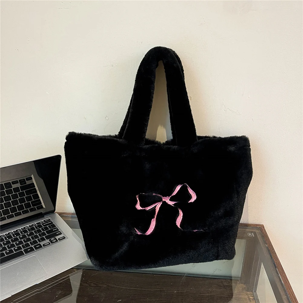 

Women Plush Shoulder Bag Fashion Tote Bag Large Capacity Fuzzy Top Handle Bag Casual Furry Tote Purse Daily Commuting Bag