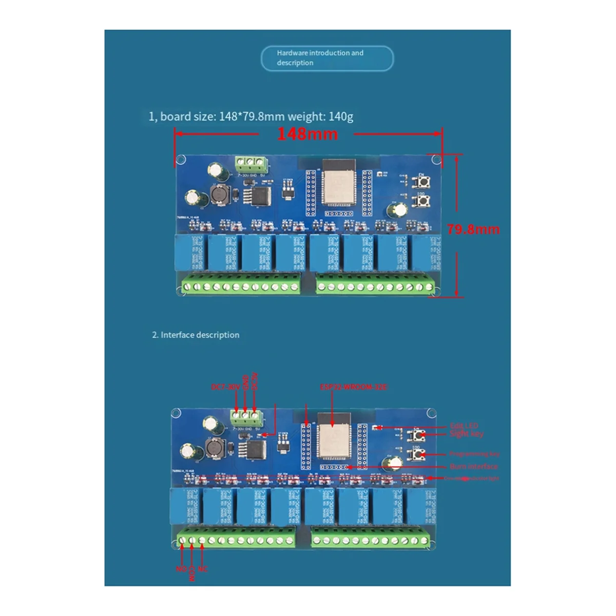 

SWXF Источник питания постоянного тока 5-30 В ESP32 WIFI Bluetooth Moduel BLE Восьмистороннее реле ESP32-WROOM Вторичная плата разработки