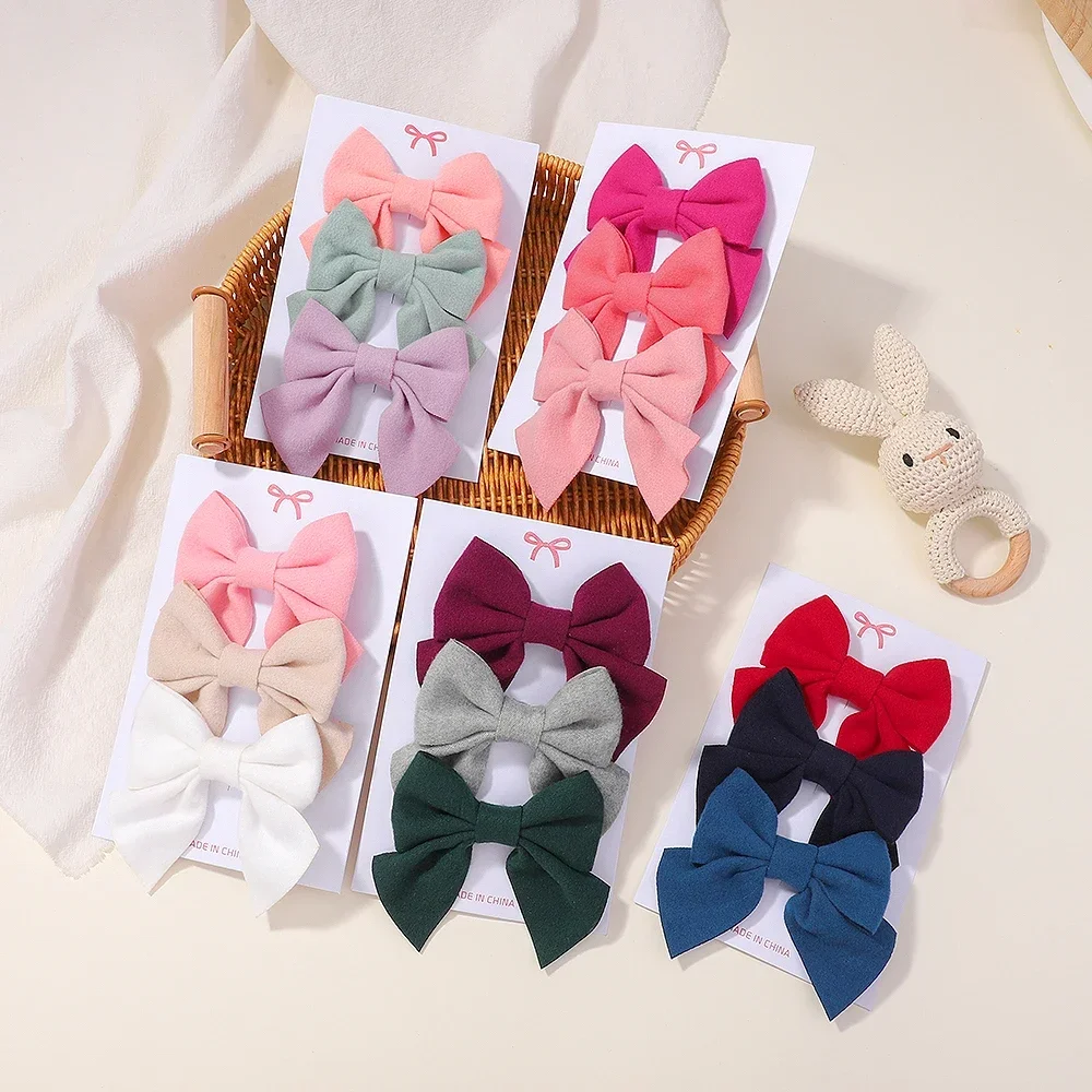 

3Pcs/Set Solid Color Bowknot Hair Clips Sweet Baby Handmade Hairpins Barrettes for Girls Headwear Kids Hair Accessories 4/5inch