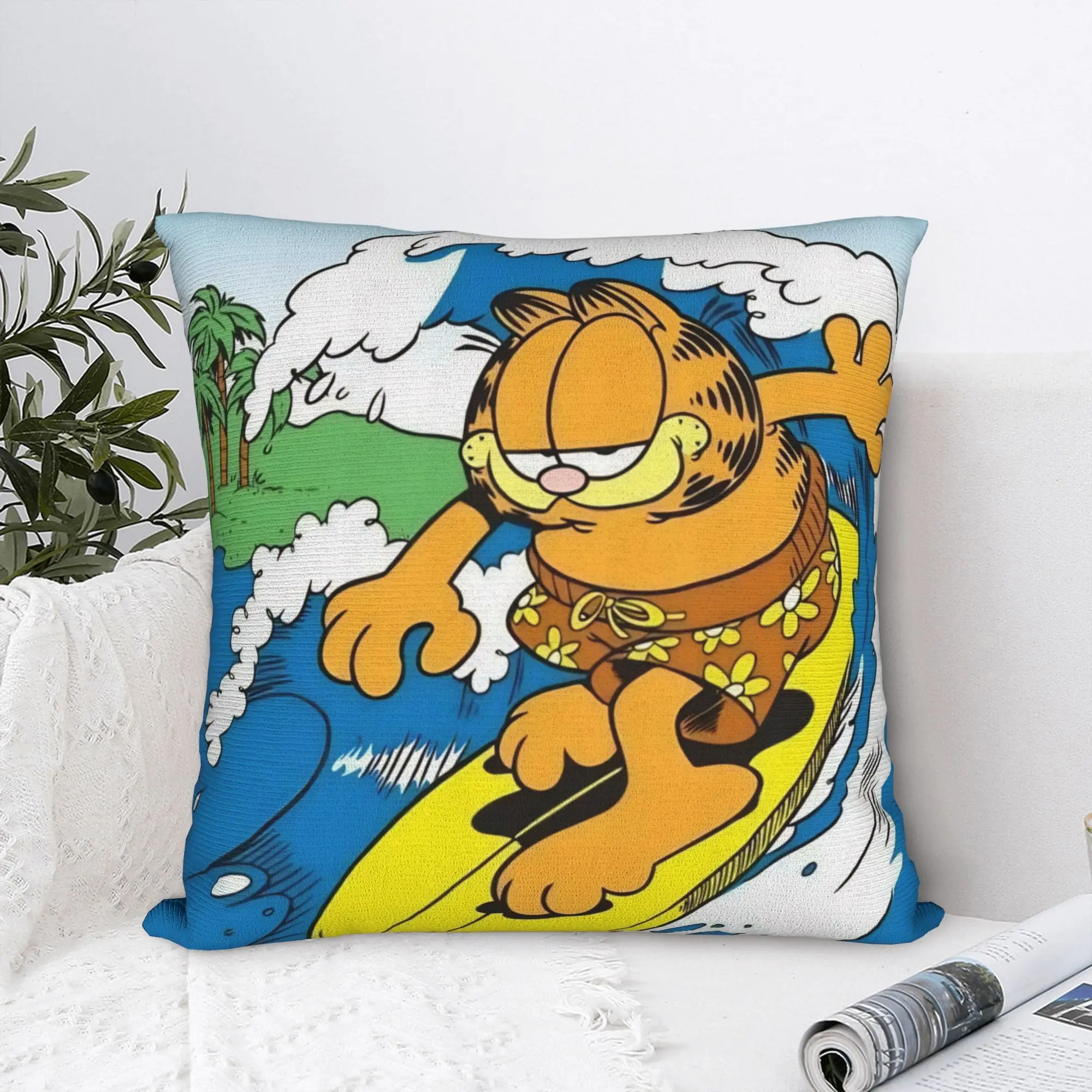 Garfielded Surfing Pillowcase Polyester Cushion Cover Decorative Cartoon Cat Throw Pillow Case Cover Home Wholesale 40*40cm
