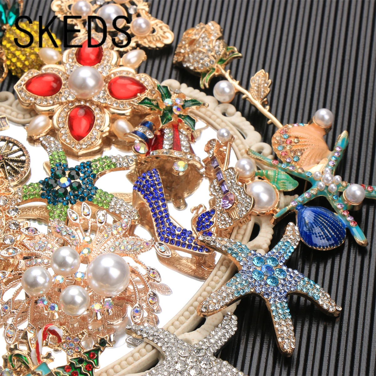 SKEDS Vintage Seestern-Broschen Luxus-Designerschmuck für Damen Modische Corsage Vollkristall-Anstecknadeln Große Brosche