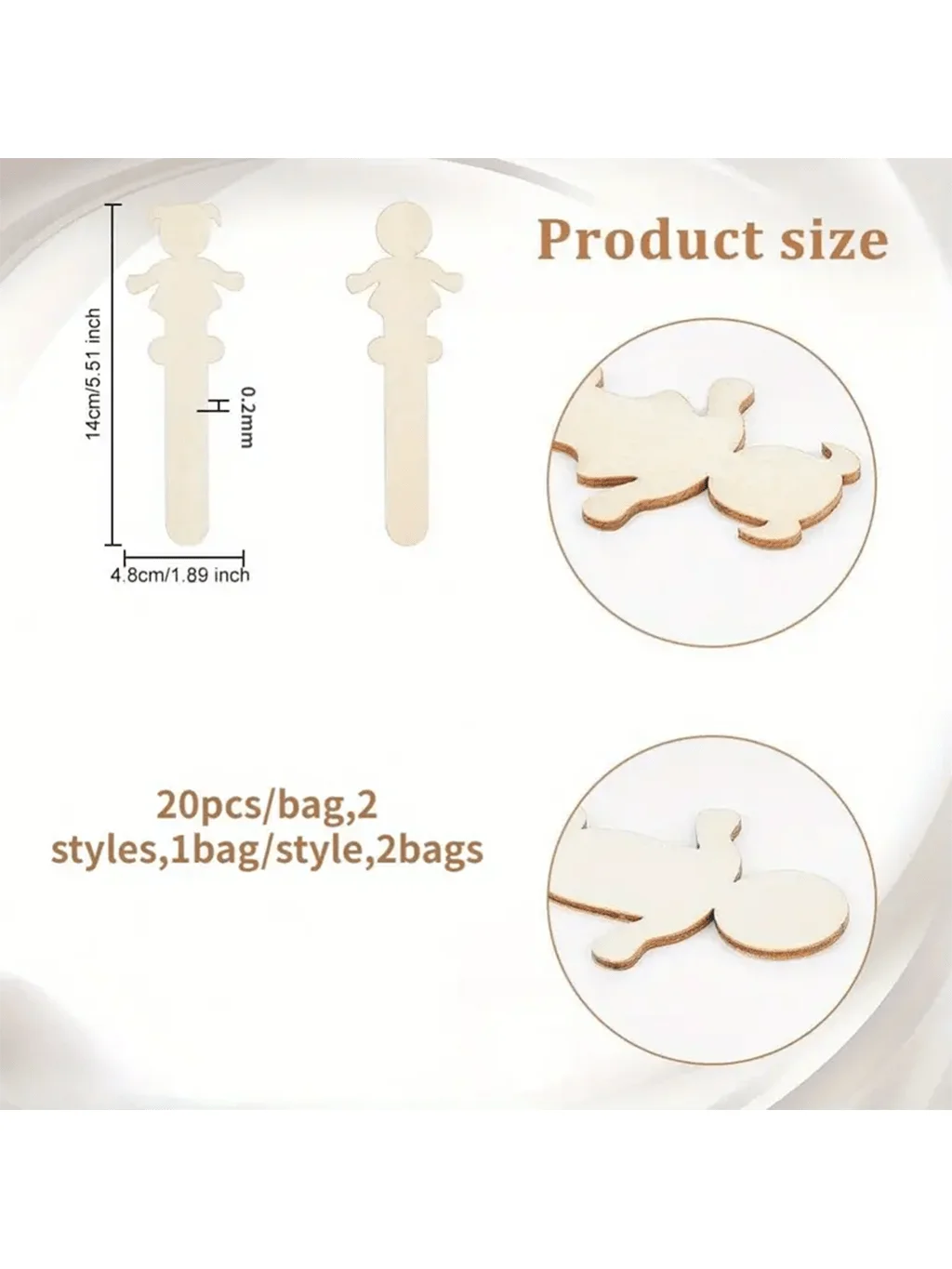 40 Unfinished Wooden Figure Cutouts, 5.5 Inches Tall - DIY Craft Sticks for Painting and Art Projects, 2 Styles of Blank Wood Sh