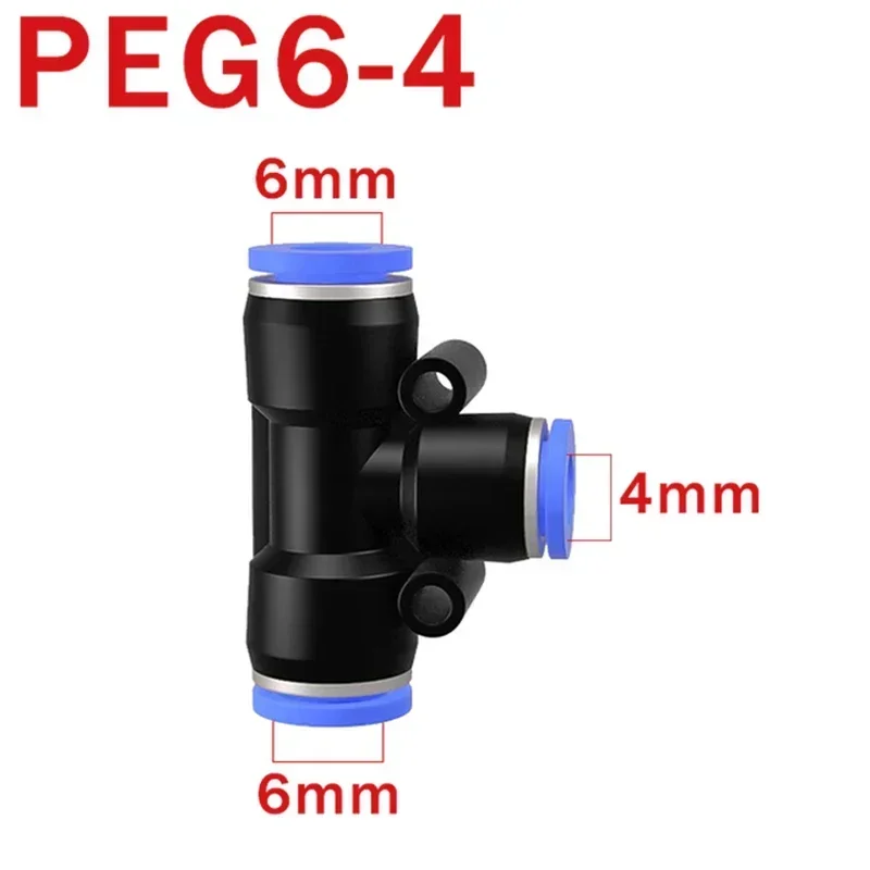 10/50/100/500PCS PEG Pneumatic Air Connector Quick Fitting Tee Reducer 3 Way T-shaped Plastic Pipe Hose Connector 4/6/8/10/12mm