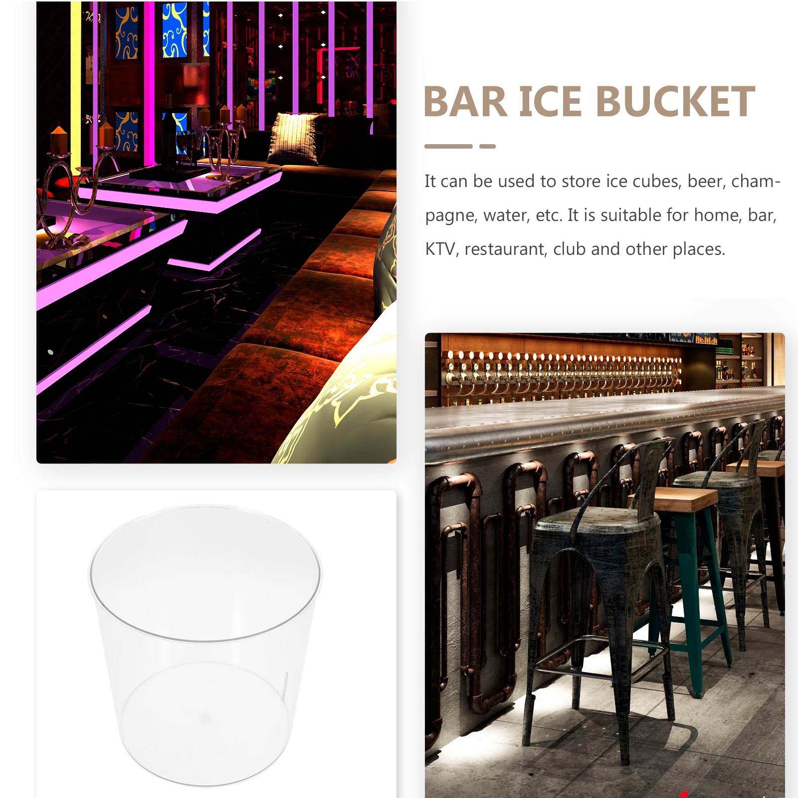

4pcs Ice Bucket Transparent Reusable Plastic Multi-Functional Bar Supply For Wine Beer Cocktail Cooling Storage Portable Use