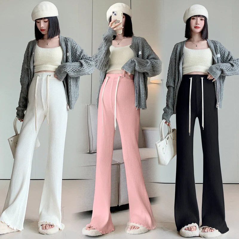 

Pregnant Women's Pants Autumn Winter New Knitted Flared Wide Leg Pants Casual Floor Pants Boot Cut Y2k Youth Maternity Pregnancy