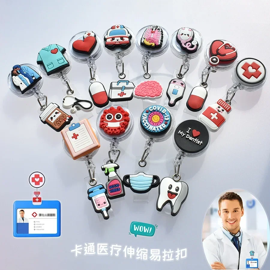 Cartoon Retractable Work Card Clip for Doctor Nurse Creative Badge Reel with Card Holder Reel Clip Card Holder Accessories