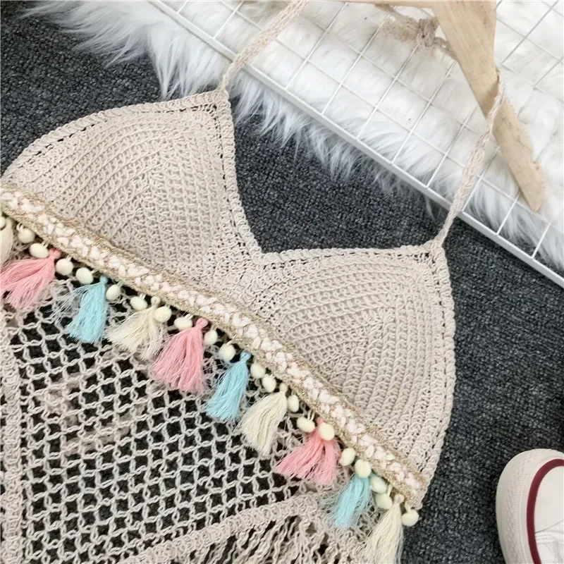 Camisola bonita con ombligo para Mujer, Ropa De Mujer con cuello Halter, camisola Sexy De ganchillo, camisetas sin mangas caladas, prendas De vestir, Tops cortos De moda