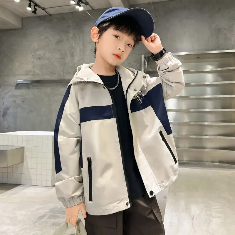 

2026 New Boys Coat Overcoat Jacket Windbreak Outerwear Spring Autumn Cotton Sport Teenagers Christmas Gift Children's Clothes