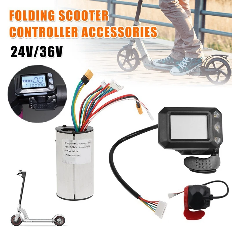 24V 250W Folding Scooter Controller Kit Electric Scooter Brake Accelerator Throttle Set Easy To Install (24V)