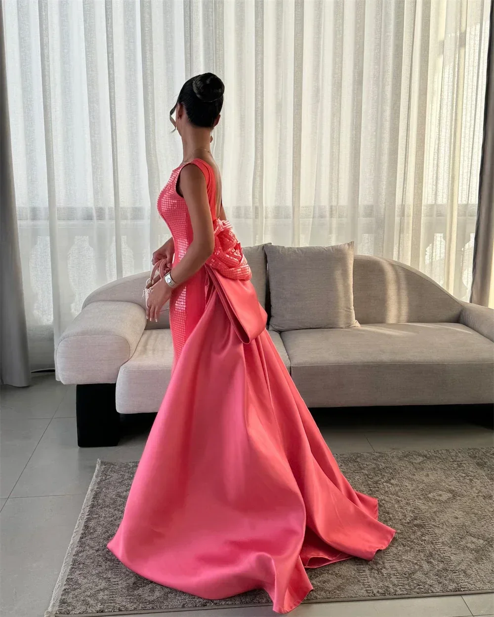 Customized  Evening Gown Prom Dress Spaghetti Strap A-line Floor Length Open Back Ribbon Bow Bespoke Occasion Es Saudi