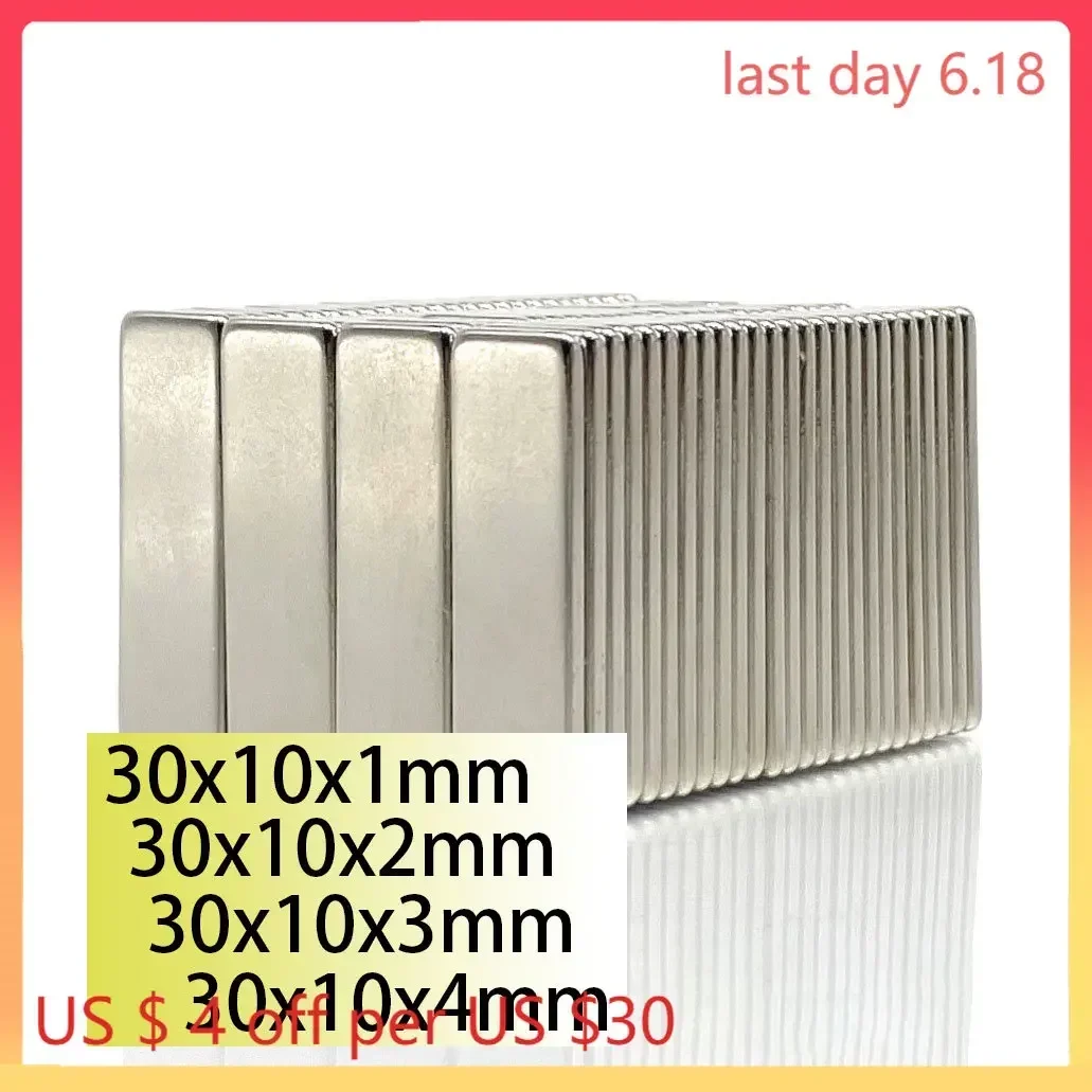 N35 30x10x1 30x10x2 30x10x3 30x10x4 NdFeB Block Neodymium bar  Magnet Super Strong Permanent Magnetic Imane Bar Thick Scooter