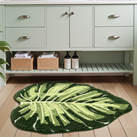 VIKAMA Cute Bathroom Carpet Green Leaf Plants Water Absorbing Machine Washable Shower Carpet Bathroom Bedroom Home Decoration