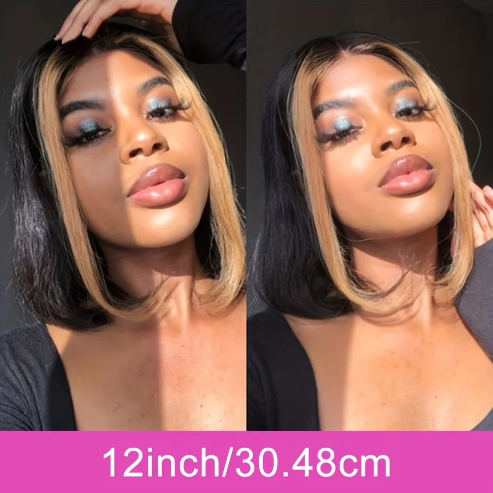 Highlight 13x4 Lace Frontal 1B/27 Colored Pre Plucked Brazilian Straight 100% Human Hair Wigs For Women Ombre Short Bob Wigs