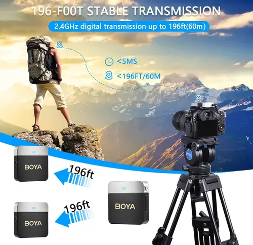 Imagen 2 del producto BOYA BY-M1V micrófono condensador de solapa Lavalier inalámbrico para iPhone Android Smartphone cámara PC Gaming YouTube transmisión Vlog