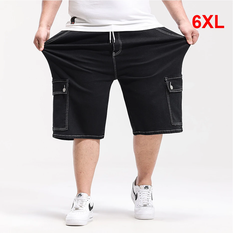 

Black Denim Shorts Men Plus Szie 6XL Summer Jeans Shorts Baggy Cargo Shorts Fashion Elastic Waist Short Pants Male Big Size