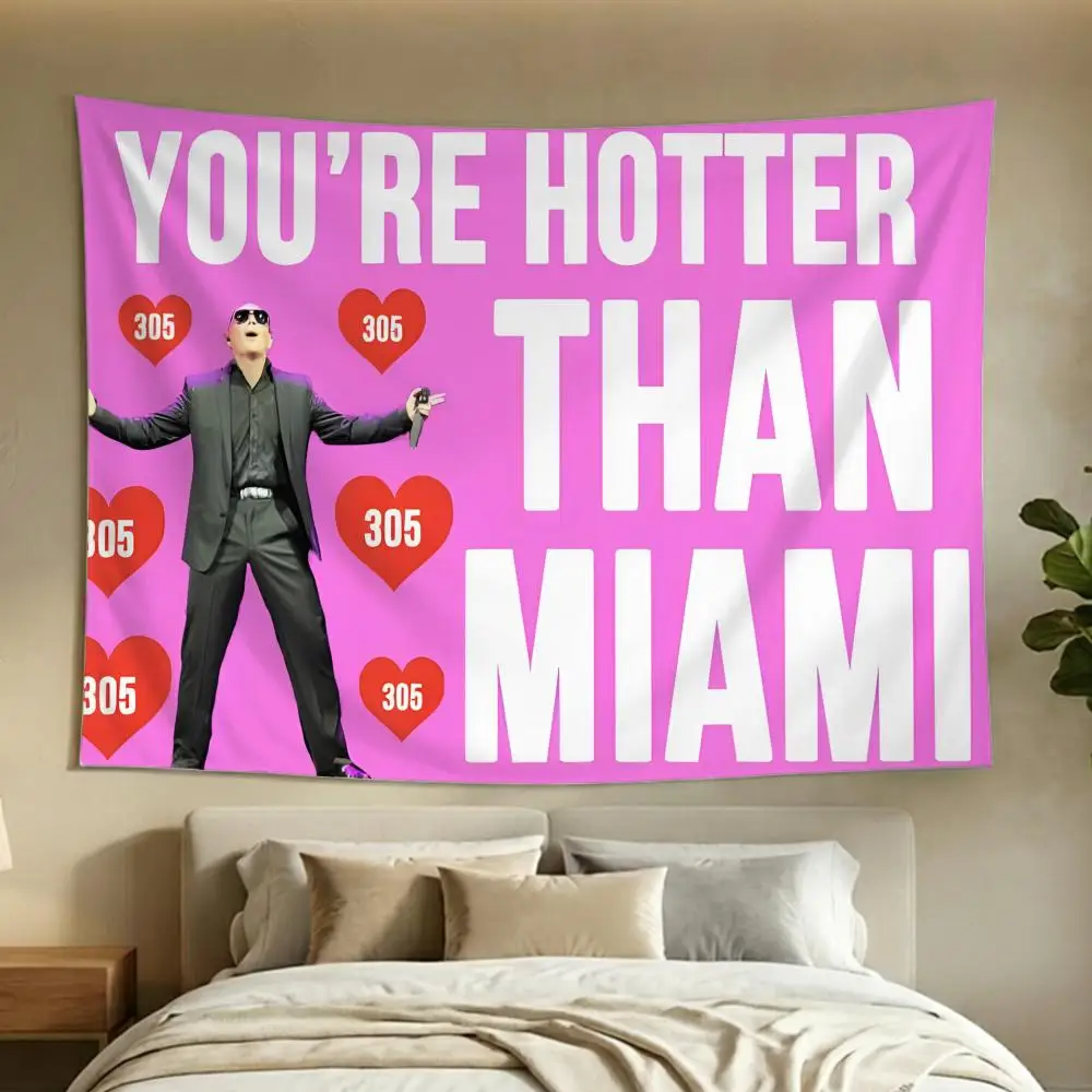 Singer Latin HipHop Pitbull Tapestry Washable Soft Daily Wall Hanging Decor for Living Home Room Bedroom