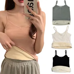 여성용 민소매 티셔츠 상의, 따뜻한 속옷, 단색 보온 캐주얼 나이트웨어, 섹시한 탄성, 얇은 벨벳, 겨울