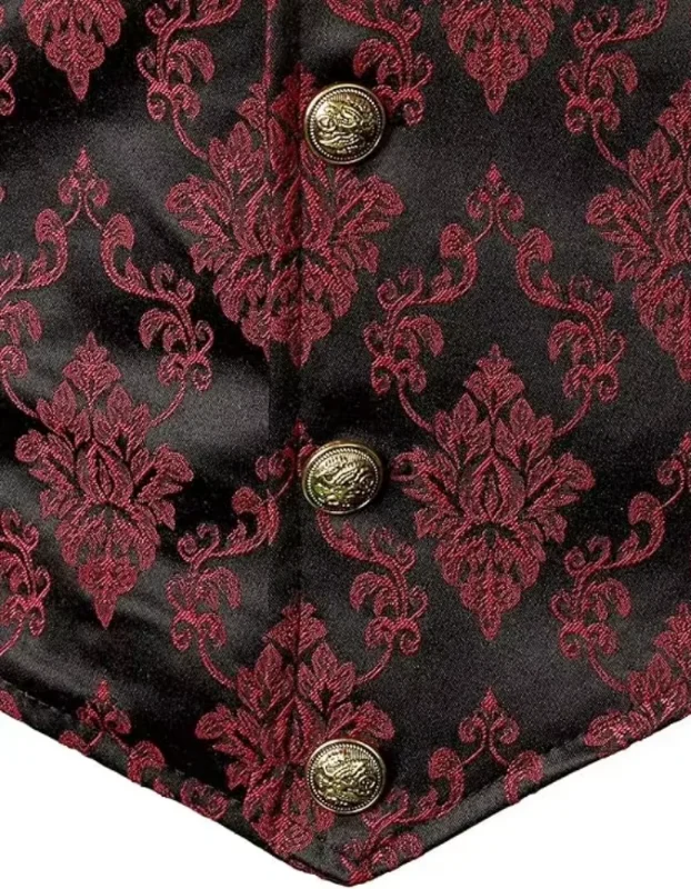 Herren Viktorianische Blumen-Jacquard-Weste mit Revers, Einreihig, Schmale Passform, Anzugweste für Formelle Anlässe, Hochzeiten, Partys, Business, Verschiedene Farben – Detail 7