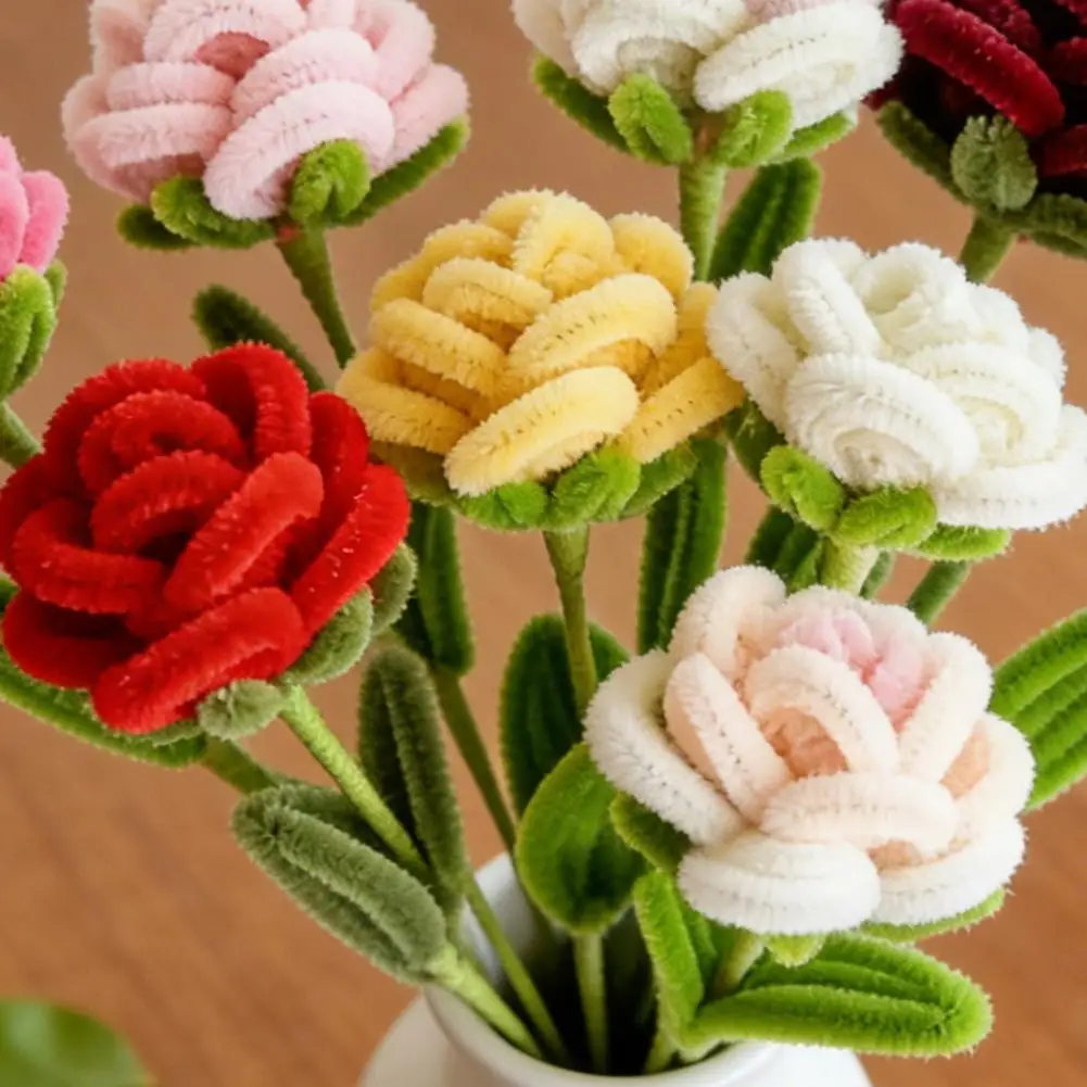 30cm Pipe Cleaner Rose Flower Handmade Decorative Plush Twist Stick Never Wither Simulated Flowers Home Room Decor Holiday Gift view 5