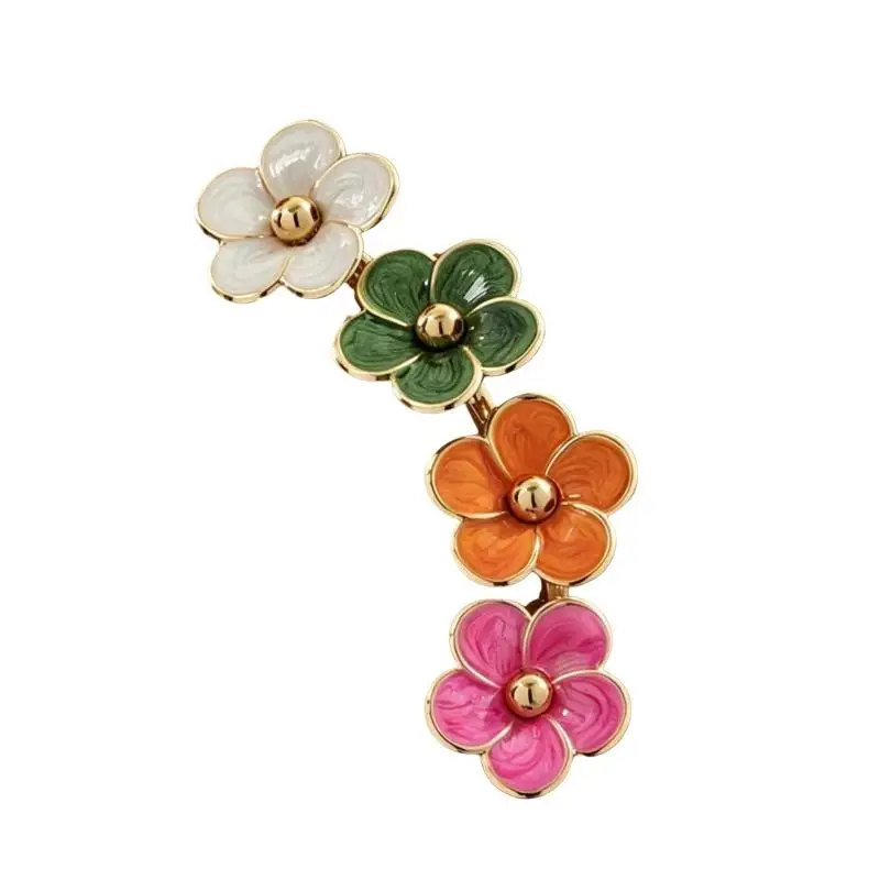 Gold Plated Colorful Flower Enamel Ring Cute Floral Style Fashion Ornament For Women Daily Vacation Party Present