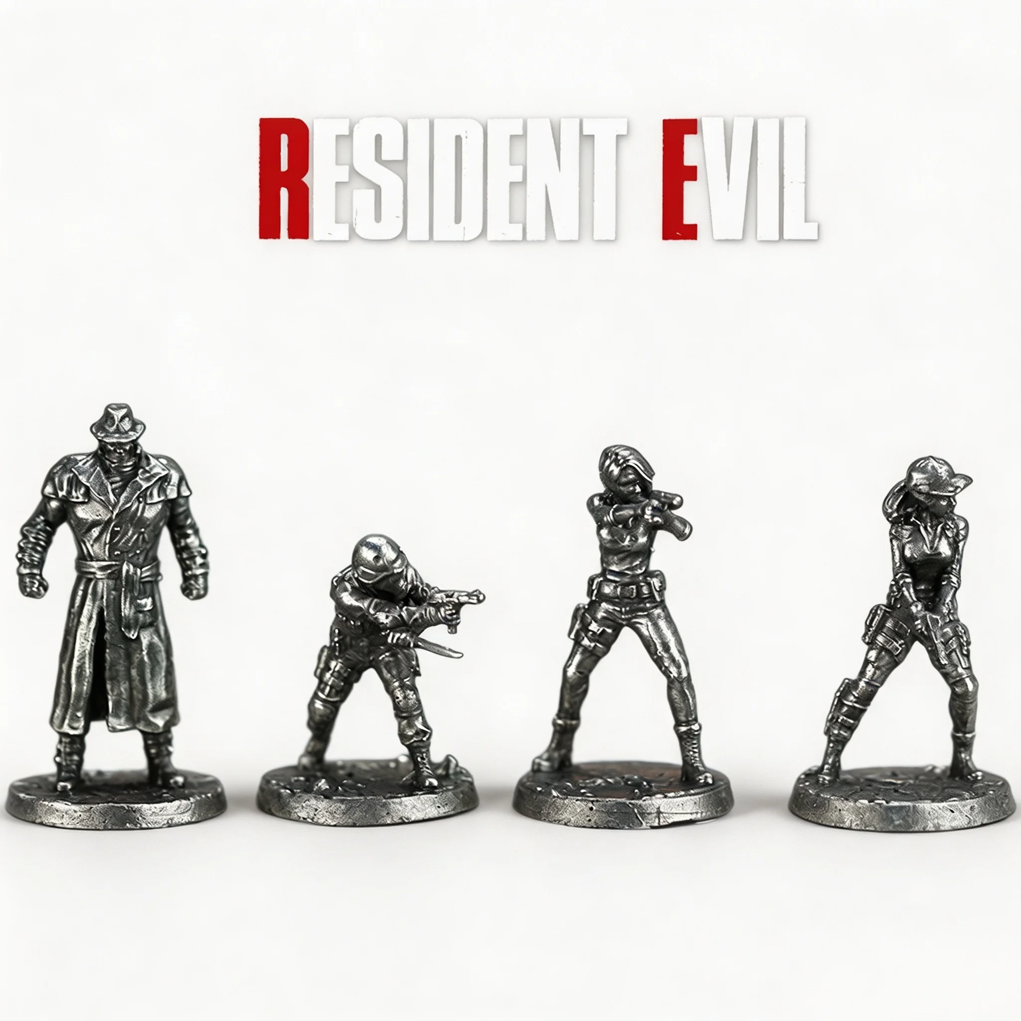 White Copper Alloy Resident Evil Soldier Miniature Figure Toy Desktop Ornament Game Chess Piece Static Display Model