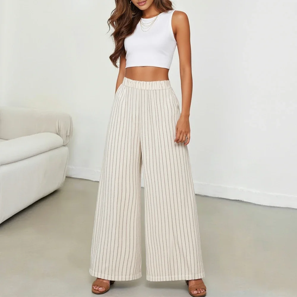 Broek Zomer Eenvoudige Basics Strepen Natuurlijke taille Enkel Losse pasvorm Casual broek voor dames