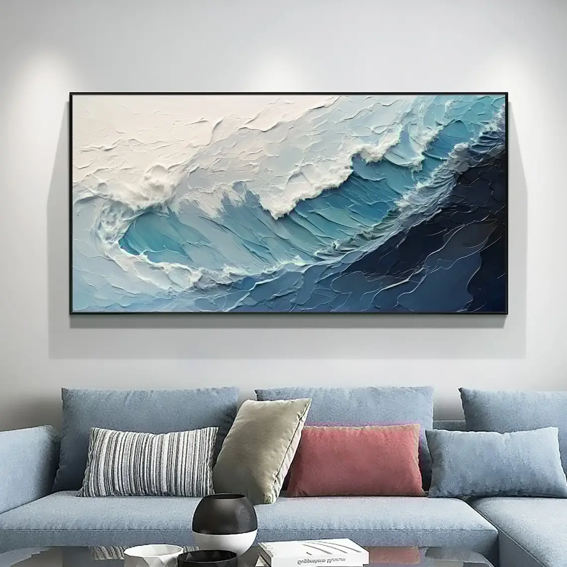 Large Ocean Wave Handmade Oil Painting On Canvas Large Wall Art Abstract Minimalist Painting Blue Sea Wall Art Living Room Decor