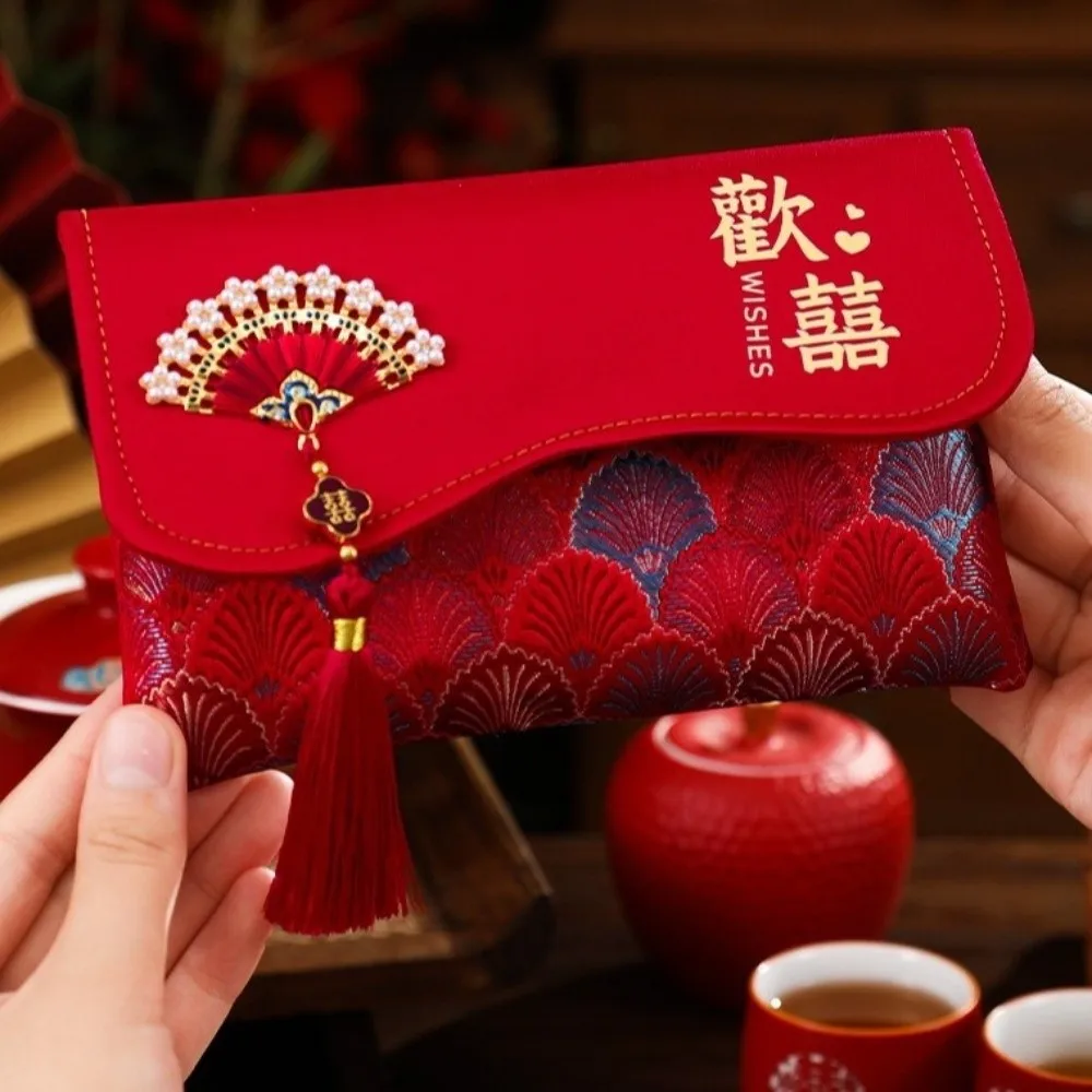 Traditional Red Envelope Best Wishes with Tassel Wedding Envelope Multiple Patterns Handmade Red Lucky Bag Traditional Gift view 4