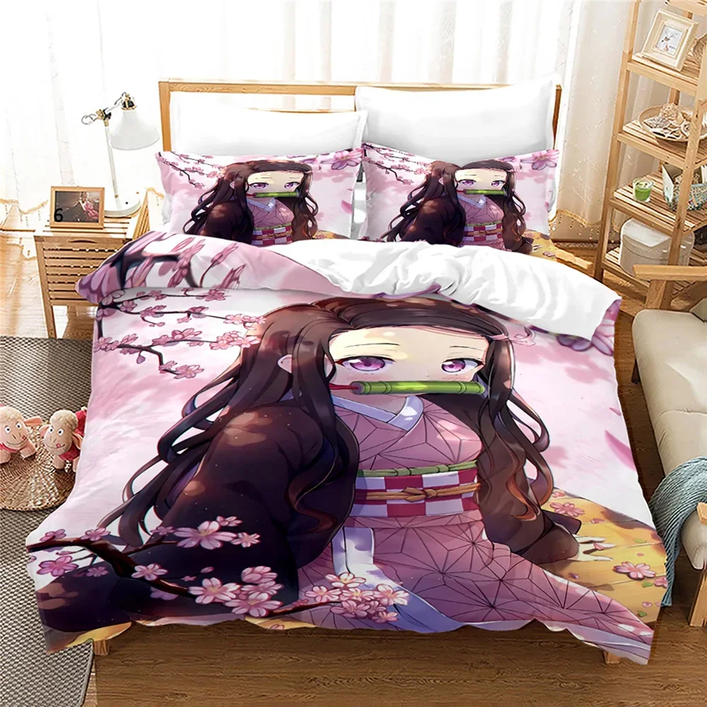 Nezuko Kamado ensemble de literie Anime démon Slayer housse de couette couette linge de lit simple double pleine reine taille 3d enfants fille garçons cadeau