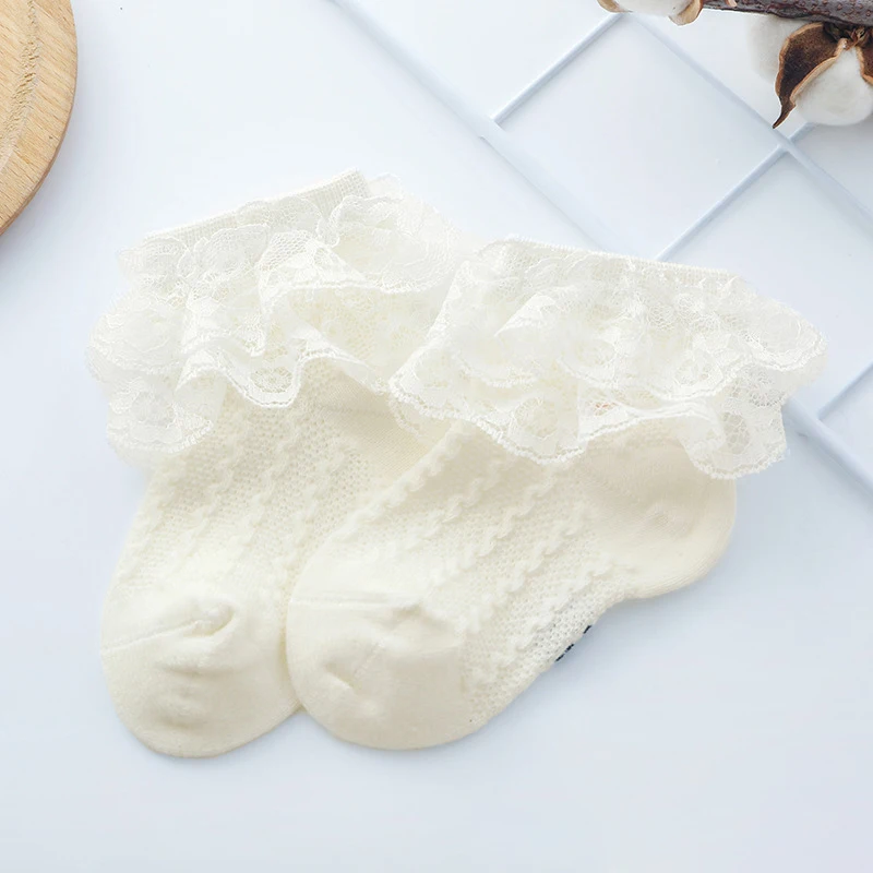 Spring Summer Thin Cotton with Lace Ruffles Socks Korean Cute Princess Stitch White Floor Socks for Girls Baby Newborn Kids