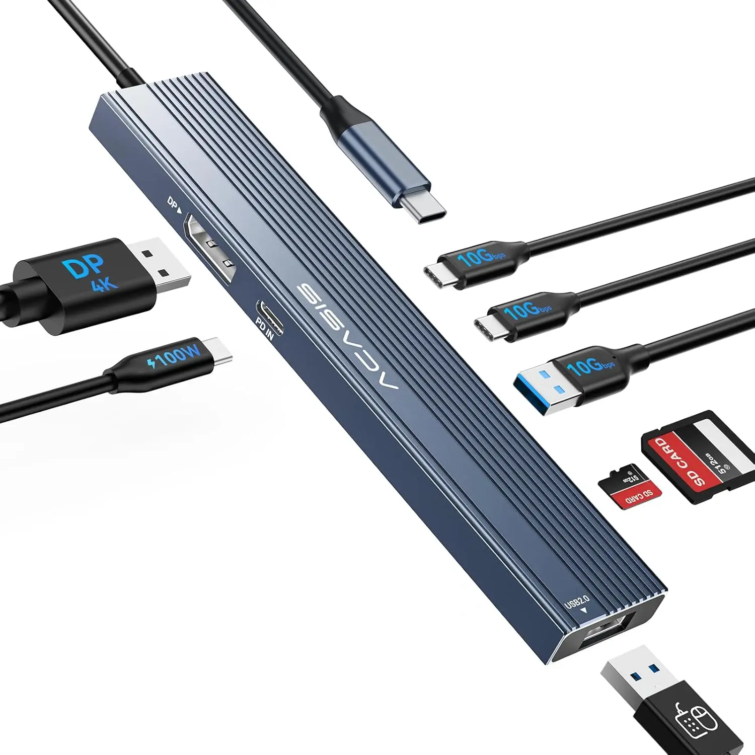 ACASIS USB C HUB 10Gbps 4K60Hz USB3.2 Splitter PD100W SD & TF USB 8-in-1 Adapter voor MacBook Laptop Accessoires Docking Station