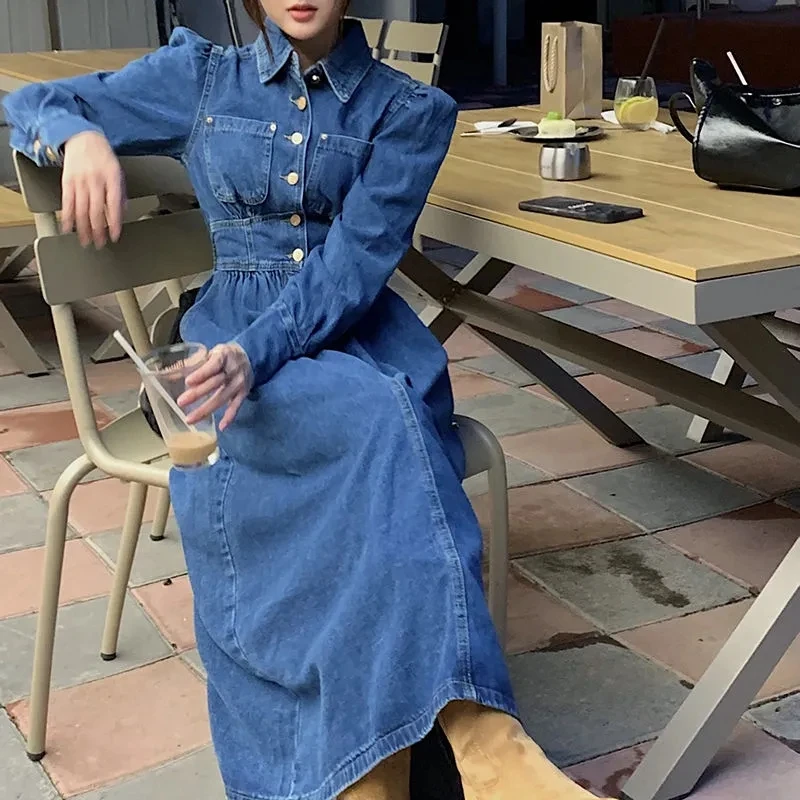 Long Sleeve Denim Dress For Women 2023 New Street Vintage Dress Elegant Party Blue Jeans Dresses Lady 2023 Cheap Casual Vestidos