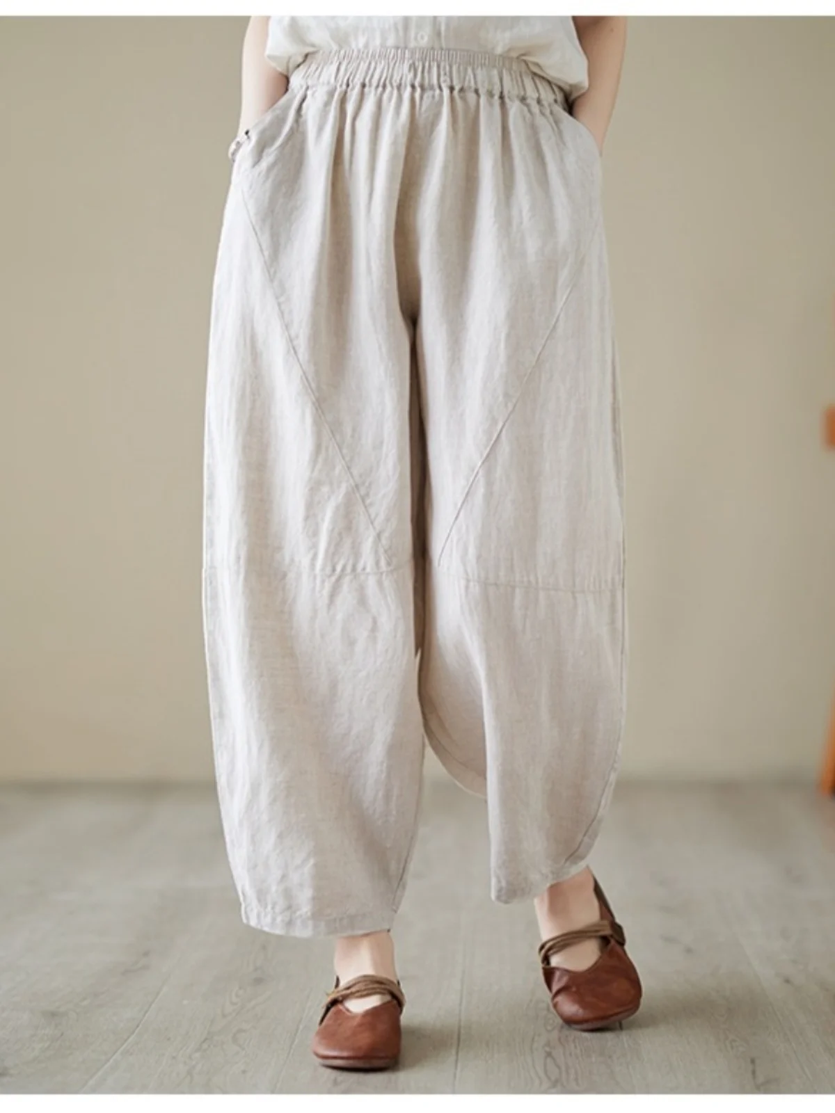 Luksusowe spodnie z czystego lnu z szerokimi nogawkami, luźne spodnie z lnu i bawełny do tai chi, spodnie do medytacji, mom jeansy damskie plus size, wygodne, codzienne T...