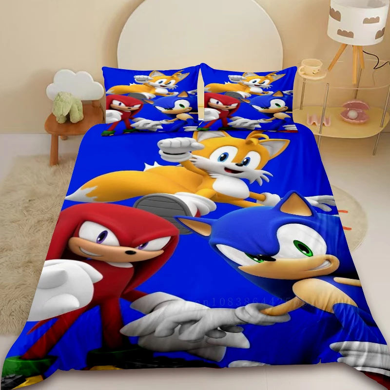 이불 커버 세트 소닉 만화 침구 세트 침실 기숙사 장식을위한 이불 커버 휴일 선물 퀸 킹