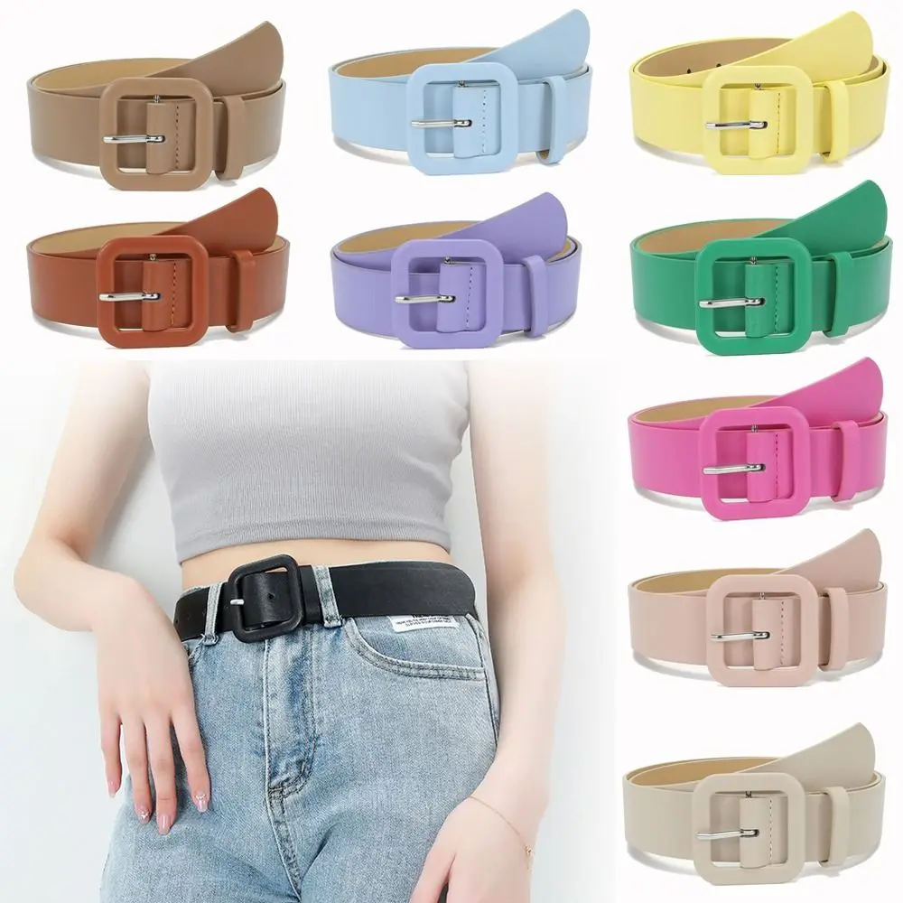 

Fashion Casual Luxury Design Vintage Trouser Dress Belts Square Buckle Waistband Thin Waist Strap Leather Belt