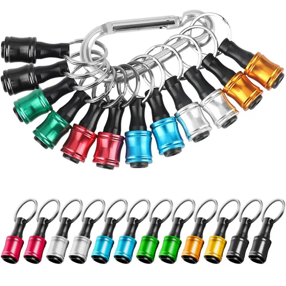 12pcs Aluminum Alloy Glossy Keychain Hex Handle Screwdriver Bit Extension Rod Socket Portable Electric Hand